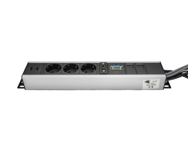 Møterom Multi. 3 Strøm, VGA, HDMI, 2 nettverk (RJ45) og 2 USB.
